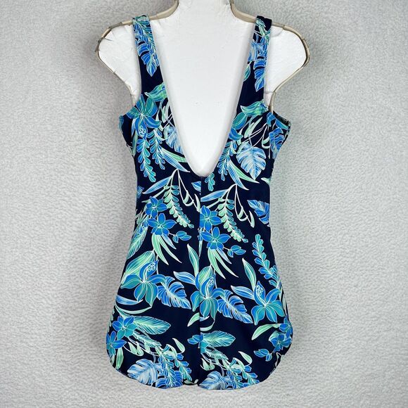 Lands' End‎ Swimsuit Womens 16 Long Blue Floral One Piece Tank Underwire Cups - Picture 7 of 16